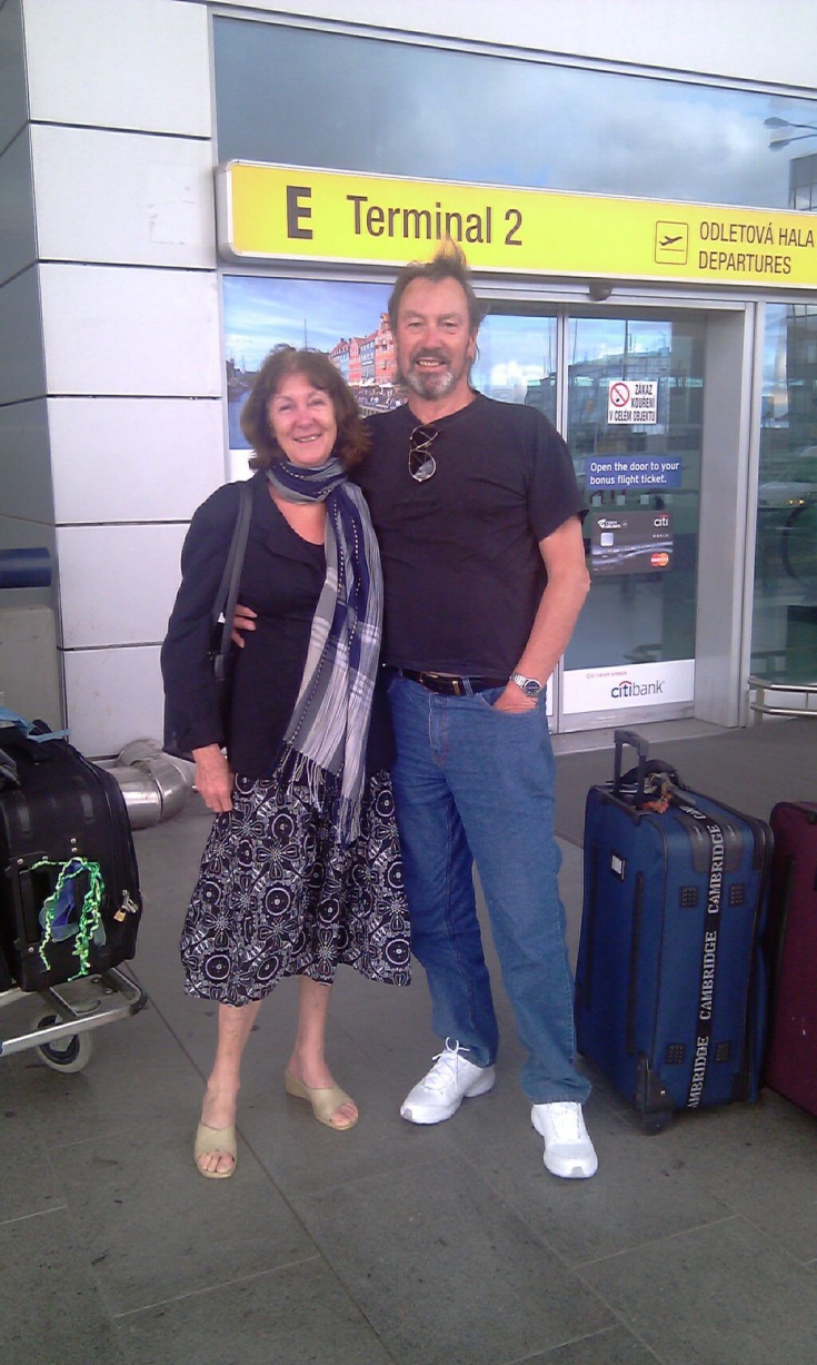 Tricia and John at the Prague airport